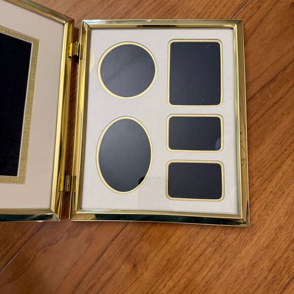 Brass Picture Frame Double Hinge Bifold Collage Matted Six Photo Korea 8x10 - Picture 3 of 9